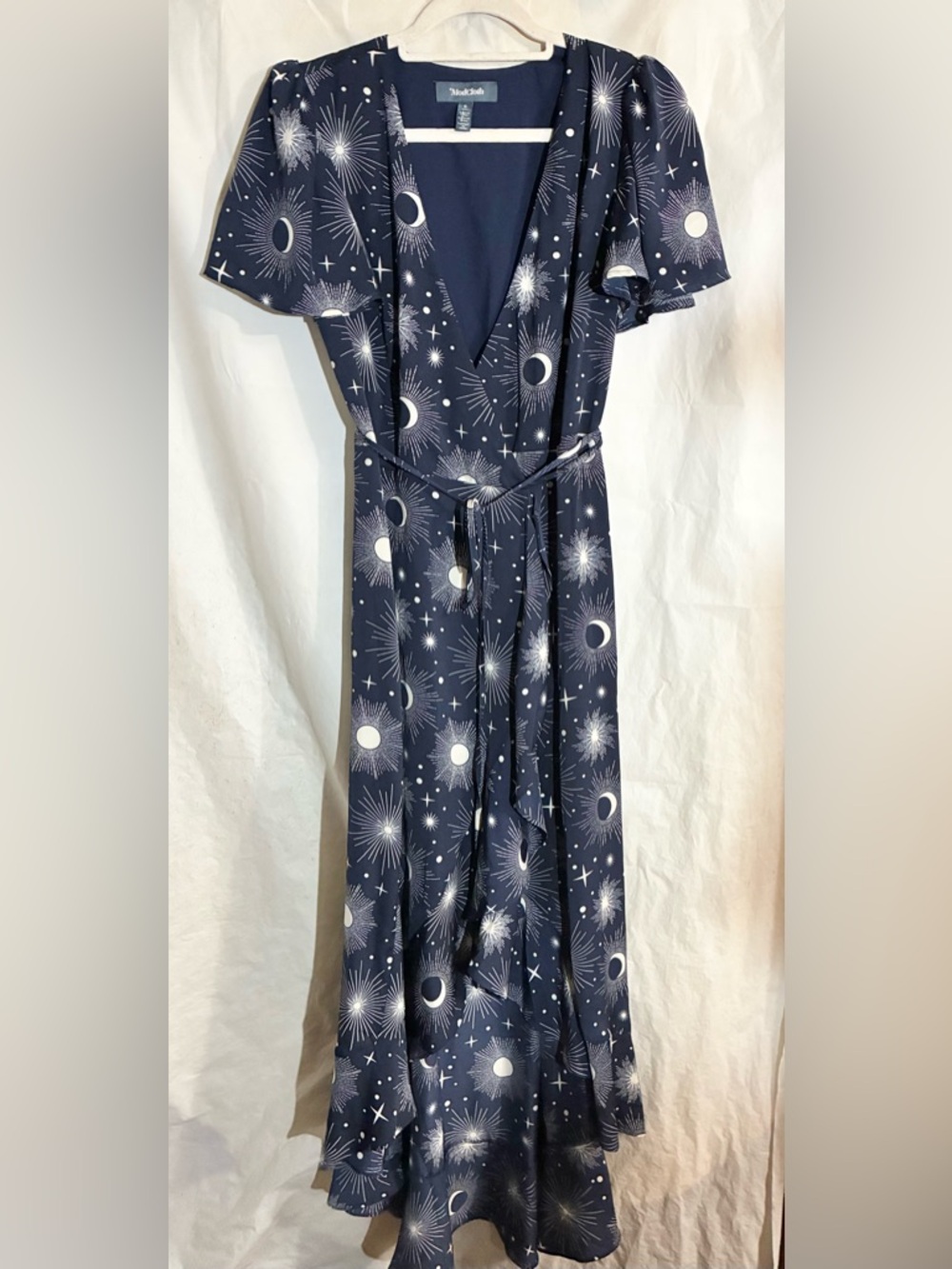 ModCloth Celestial Real Wrap Dress Sz S Navy Blue Party Wedding Resort Cruise